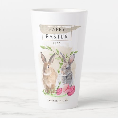 Cute Easter Bunnies  Happy Easter Watercolor Art Latte Mug