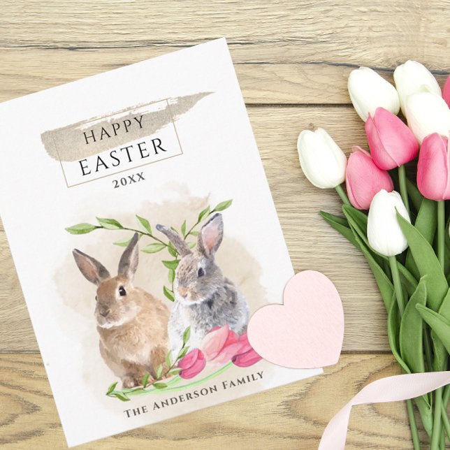 Cute Easter Bunnies | Happy Easter Watercolor Art Postcard (Creator Uploaded)