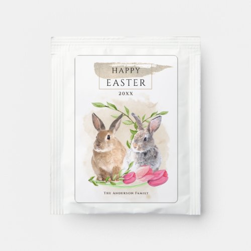 Cute Easter Bunnies  Happy Easter Watercolor Art Tea Bag Drink Mix