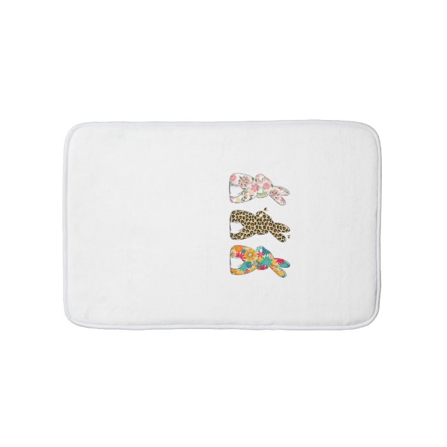 Cute Easter Bunnies Leopard Bunny and Flower Bunni Bath Mat (Front)