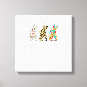 Cute Easter Bunnies Leopard Bunny and Flower Bunni Canvas Print
