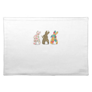 Cute Easter Bunnies Leopard Bunny and Flower Bunni Cloth Placemat