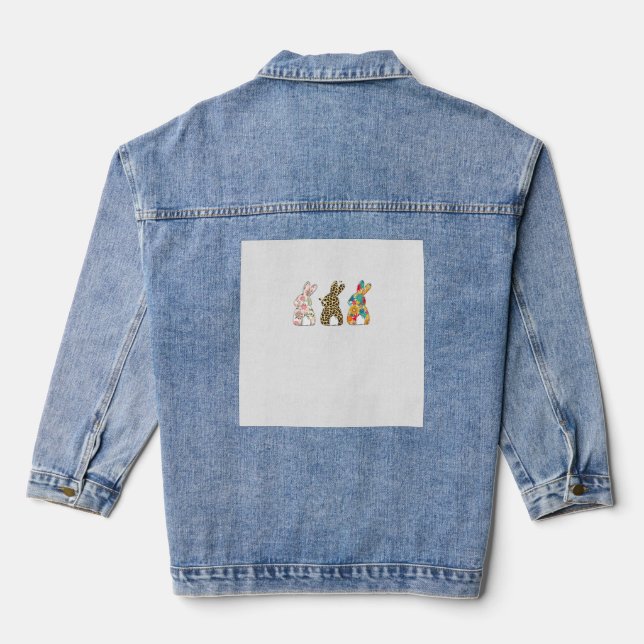 Cute Easter Bunnies Leopard Bunny and Flower Bunni Denim Jacket (Back)