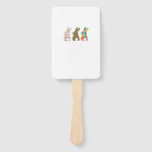 Cute Easter Bunnies Leopard Bunny and Flower Bunni Hand Fan