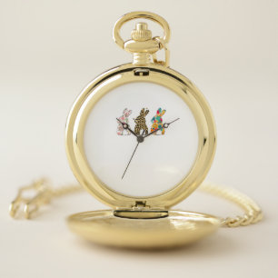 Cute Easter Bunnies Leopard Bunny and Flower Bunni Pocket Watch