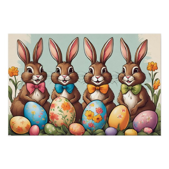 Cute Easter Bunnies on Egg Hunt  Poster (Front)