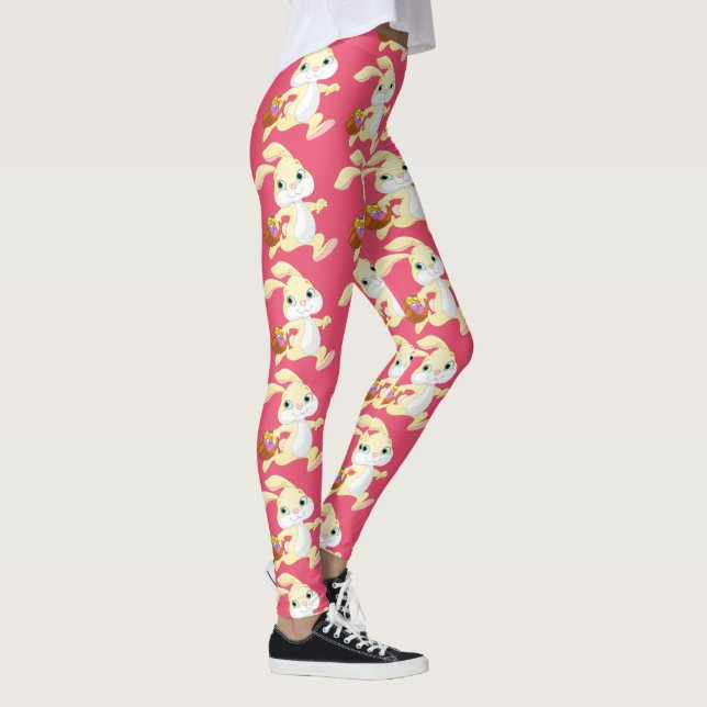 Cute Easter Bunnies on Pink Design Leggings (Right)