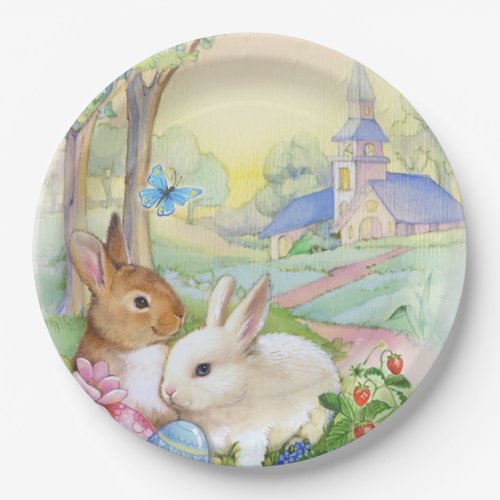 Cute Easter bunnies paper plate