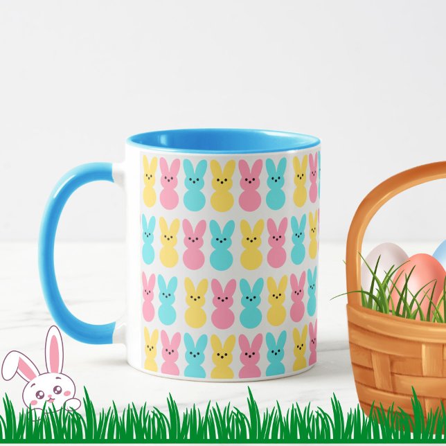 Cute Easter Bunnies Pattern Colorful Fun Mug (A cute, colorful Easter Bunny pattern mug to brighten your day! Choice of handle/inside colors.)