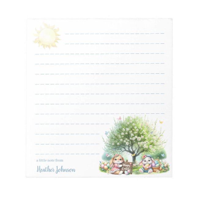 Cute Easter Bunnies Personalized Notepad (Front)