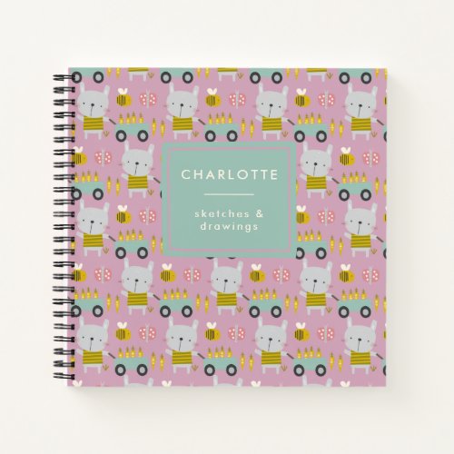 Cute Easter Bunnies Purple Personalized Sketchbook Notebook