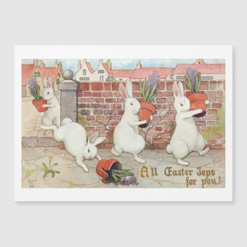 Cute Easter Bunnies Stealing Potted Hyacinths