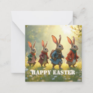 Cute Easter Bunnies Walking in Spring Meadow Note Card