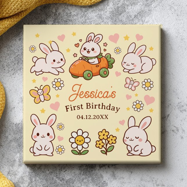 Cute Easter Bunnies Whimsical 1st Birthday Ceramic Tile (Creator Uploaded)
