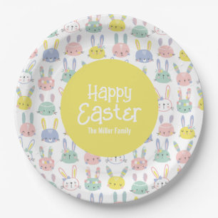 Cute Easter Bunnies with flowers in pastel colors Paper Plates