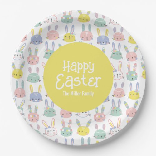 Cute Easter Bunnies with flowers in pastel colors  Paper Plates