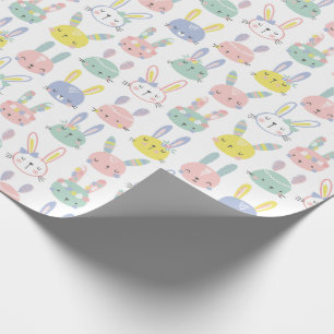 Cute Easter Bunnies with flowers in pastel colors Wrapping Paper