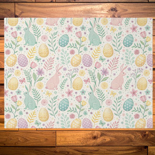 Cute Easter Bunnies with Pastel Eggs and Ferns Tissue Paper
