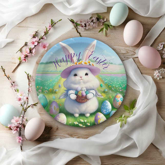 Cute Easter Bunny 01 Paper Plates (lovely Easter Bunny plate, customizable with your text)