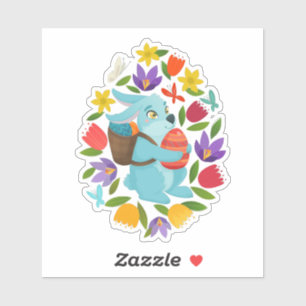 Cute Easter bunny 2 spring flowers Sticker