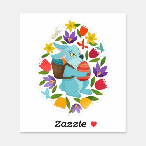 Cute Easter bunny 2 spring flowers  Sticker