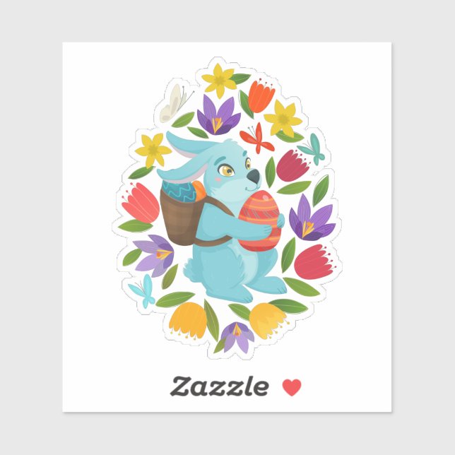 Cute Easter bunny 2 spring flowers  Sticker (Sheet)