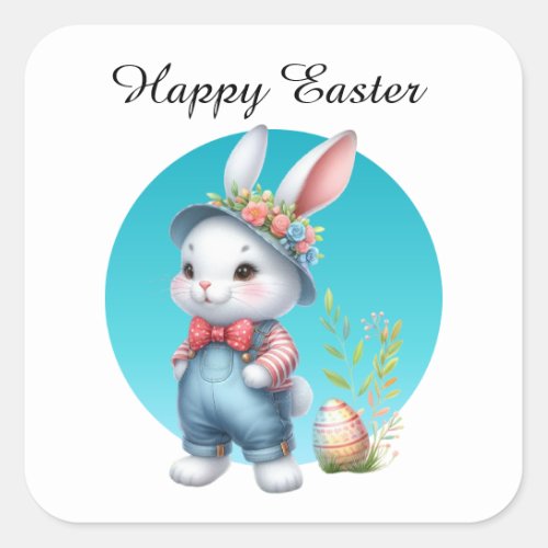 Cute Easter bunny add text  Square Sticker