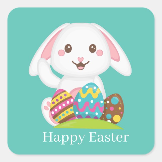cute Easter bunny add text Square Sticker (Front)