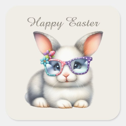 Cute Easter bunny add text  Square Sticker