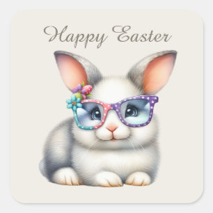 Cute Easter bunny add text Square Sticker