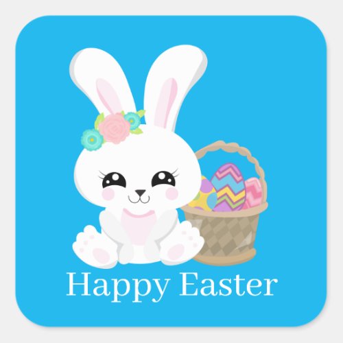 Cute Easter bunny and basket Square Sticker