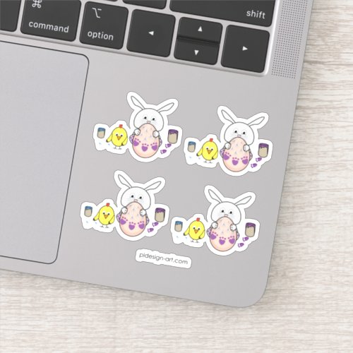 Cute Easter Bunny and chick Coloring Easter Egg Sticker