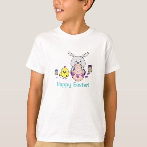 Cute Easter Bunny and chick Coloring Easter Egg T_Shirt