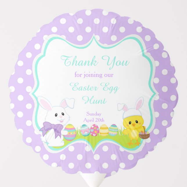 Cute Easter Bunny and Chick Easter Egg Hunt Balloon (Front)