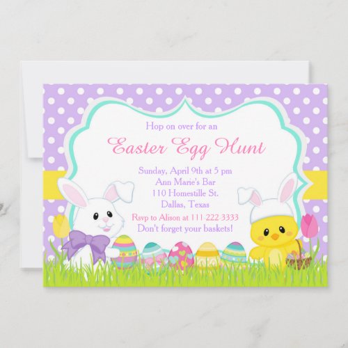 Cute Easter Bunny and Chick Easter Egg Hunt Invitation