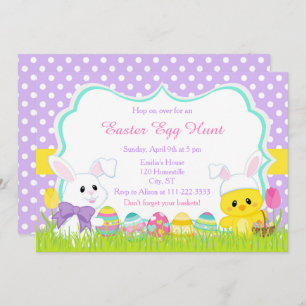 Cute Easter Bunny and Chick Easter Egg Hunt Invitation