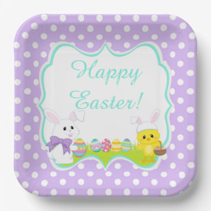 Cute Easter Bunny and Chick Easter Egg Hunt Paper Plates