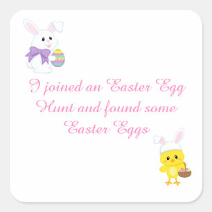 Cute Easter Bunny and Chick Easter Egg Hunt Square Sticker