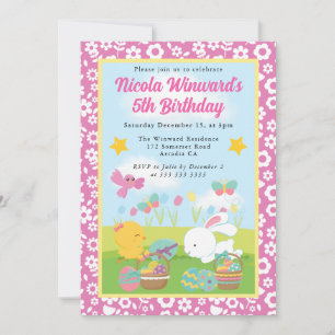 Cute Easter Bunny and Chick Spring Kids Birthday Invitation