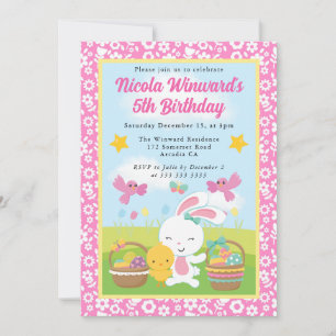 Cute Easter Bunny and Chick Spring Kids Birthday Invitation