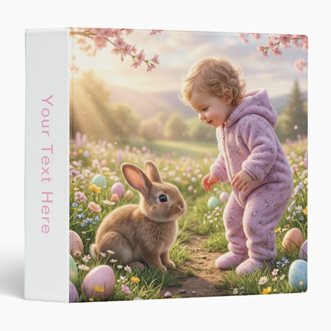 Cute Easter Bunny and Child 3 Ring Binder (Front/Spine)