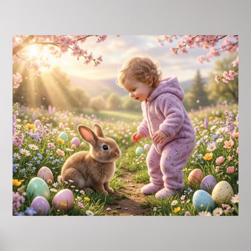 Cute Easter Bunny and Child Poster