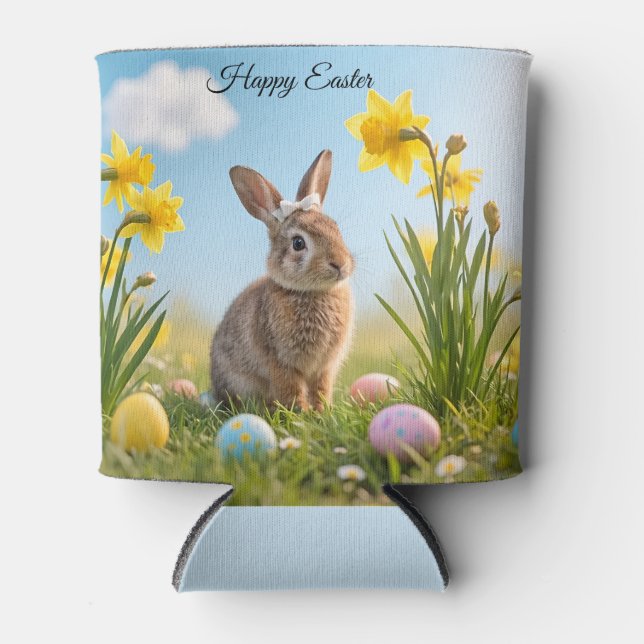 Cute Easter Bunny and Daffodil  Can Cooler (Front)