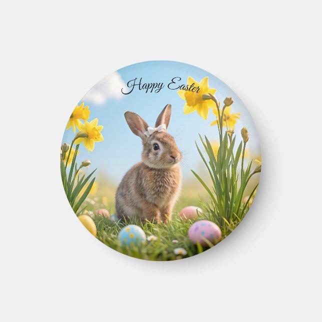 Cute Easter Bunny and Daffodil  Magnet (Front)