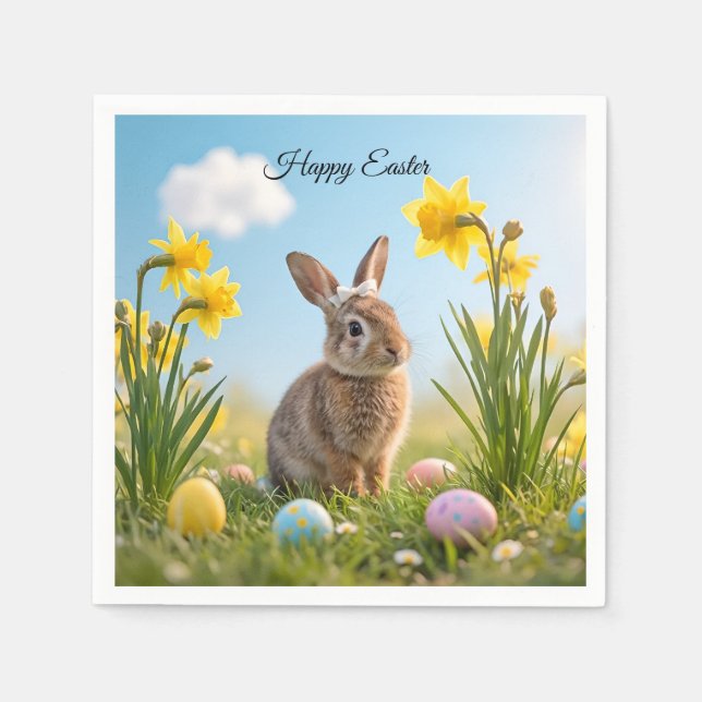 Cute Easter Bunny and Daffodil  Napkins (Front)