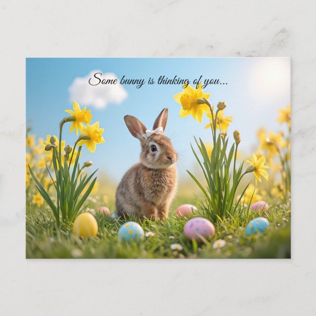 Cute Easter Bunny and Daffodil  Postcard (Front)