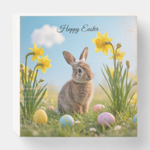 Cute Easter Bunny and Daffodil  Wooden Box Sign