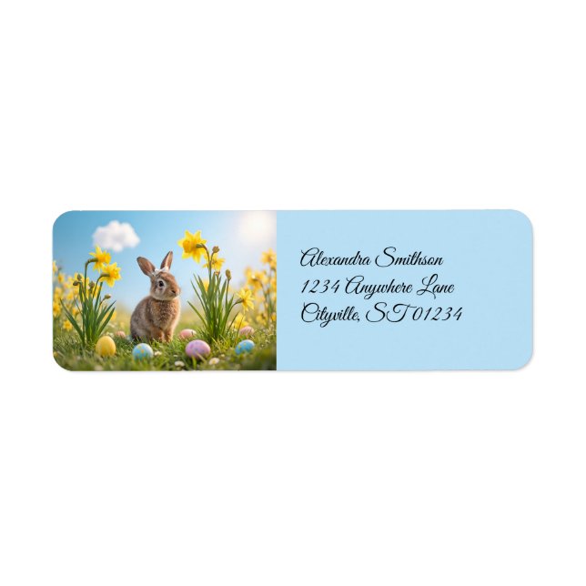 Cute Easter Bunny and Daffodils Label (Front)