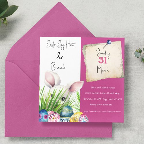 Cute Easter Bunny and Decorative Easter Eggs Invitation