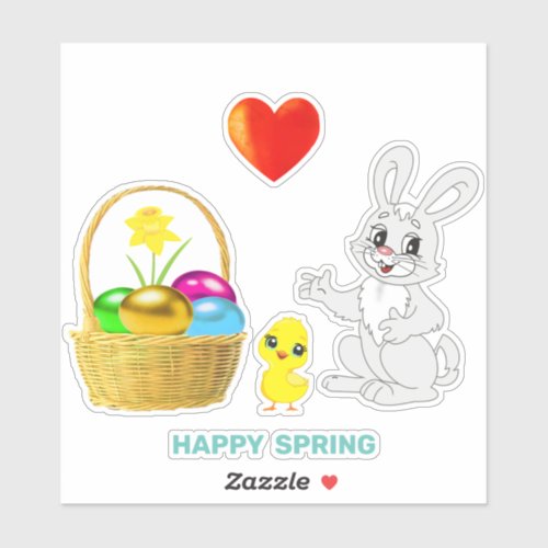 Cute Easter Bunny and Easter Eggs Sticker